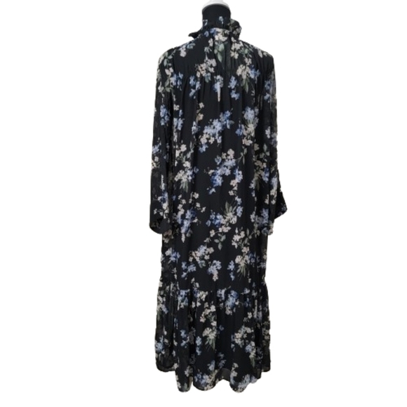 H&M Size S Ruffled Floral Chiffon Maxi Dress, Blue with Floral Pattern, NEW - Picture 5 of 16